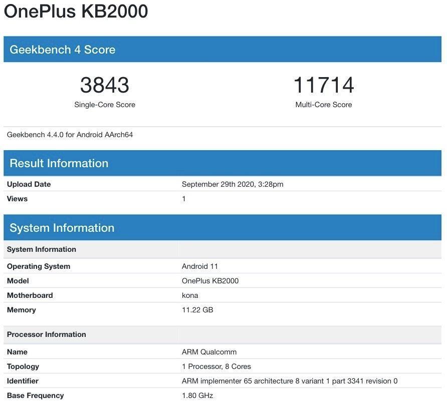 䱸12GB RAMAndroid 11OnePlus 8TGeekbench